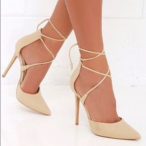 NWOT Lulu’s Dani Nude Suede Lace Up Heel